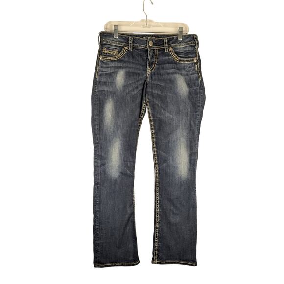Silver Jeans Womens 29x31 Suki 17" Medium Wash Denim Thick Stitch Whiskered - Picture 1 of 12